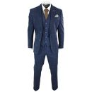 &nbsp; Mens 3 Piece Navy Blue Suit Tweed Check