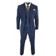 &nbsp; Mens 3 Piece Navy Blue Suit Tweed Check Test